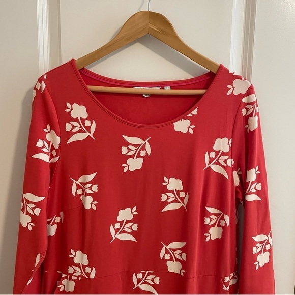 Boden Jessie Jersey Knit Dress Floral Print Coral Red Meadow Motif Size 14 - Picture 4 of 11